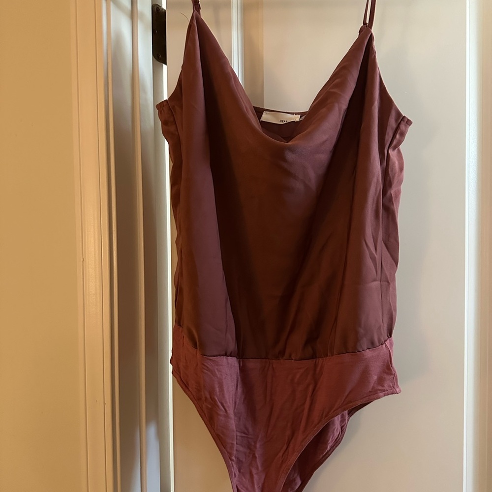 Healtherly Rose/Mauve Sleeveless Cowl Neck Silk Like Bodysuit